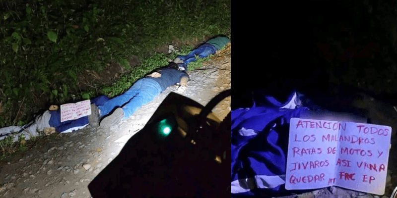 Hallan tres hombres ejecutados en el Cauca con panfleto que reclama autoría de disidencias de las Farc
