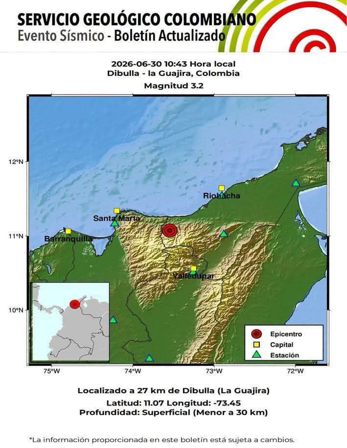 Temblor de 3.2 sacude Dibulla sin dejar daños ni víctimas en La Guajira