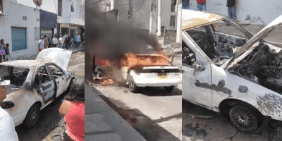 Auto se consume en llamas en pleno centro de Riohacha por fallo eléctrico