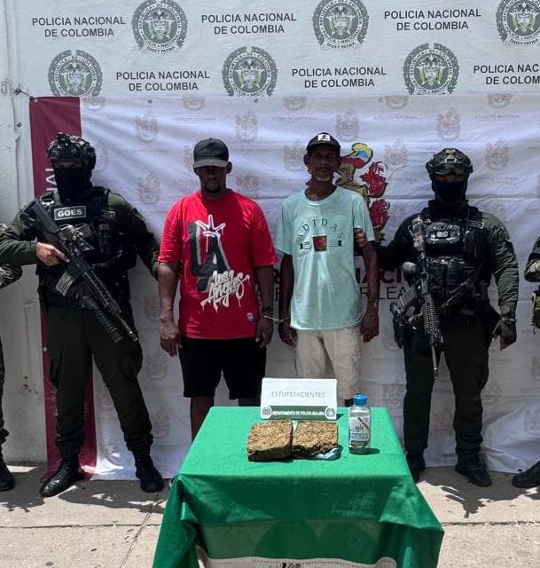 Policía captura dos hombres con casi dos kilos de marihuana en Riohacha