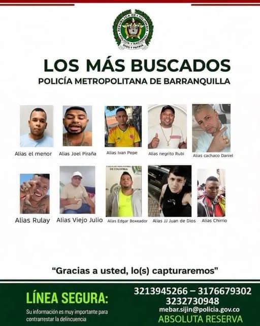 Barranquilla publica cartel de delincuentes buscados y pide ayuda a la ciudadanía