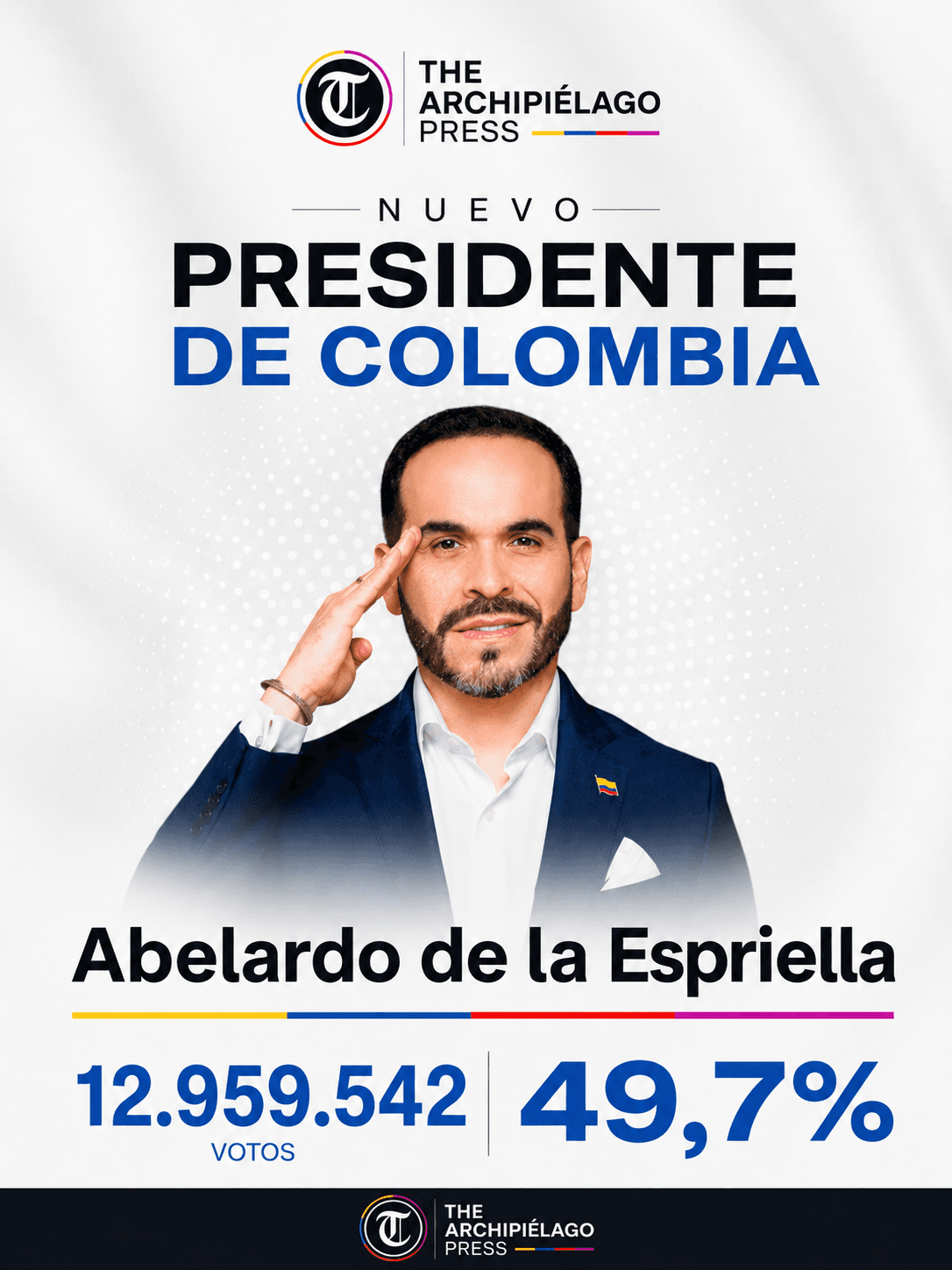 Abelardo de la Espriella gana la presidencia con casi el 50% de los votos